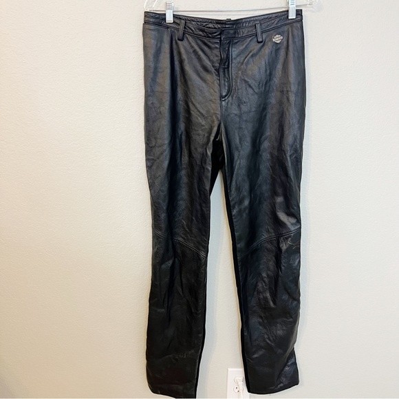 Harley-Davidson Leather‎ Front Pants Woman's size 12 Black - Picture 1 of 4